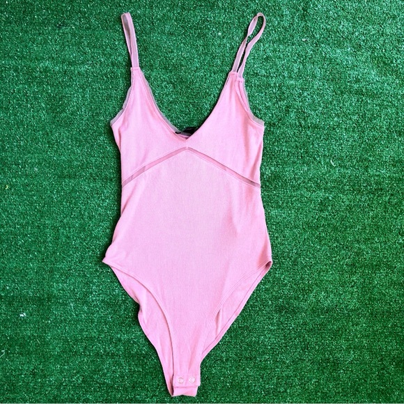Forever 21 Pink Ribbed Bodysuit with Mesh Straps and Details Size S - Picture 6 of 8